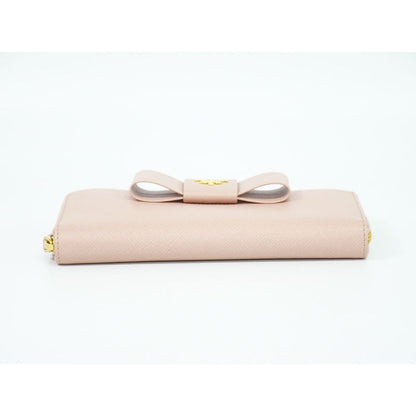 Prada Ribbon Round Zipper Long Wallet Leather Pink — view 3