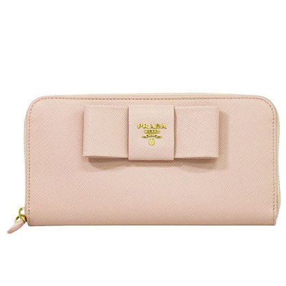 Prada Ribbon Round Zipper Long Wallet Leather Pink