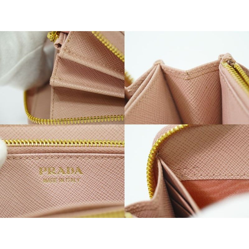 Prada Ribbon Round Zipper Long Wallet Leather Pink — view 9