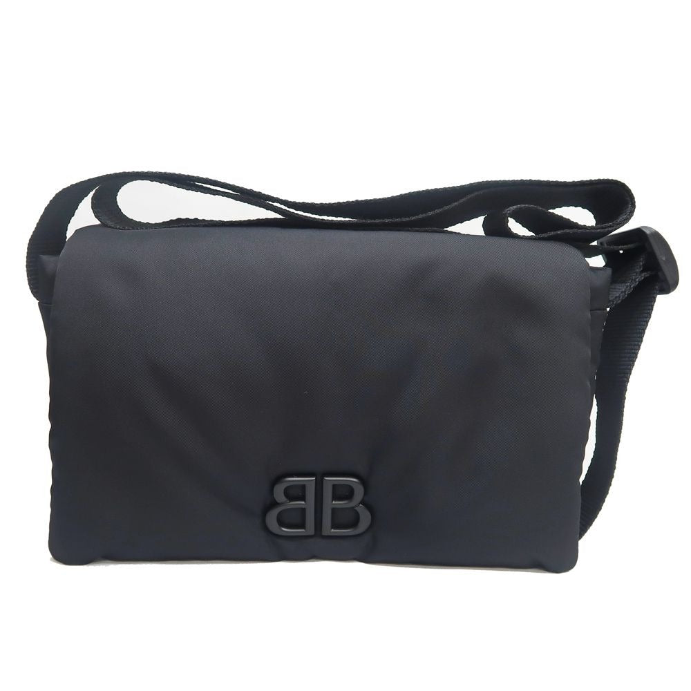 Balenciaga Monaco Flap Messenger Nylon Shoulder Bag Black