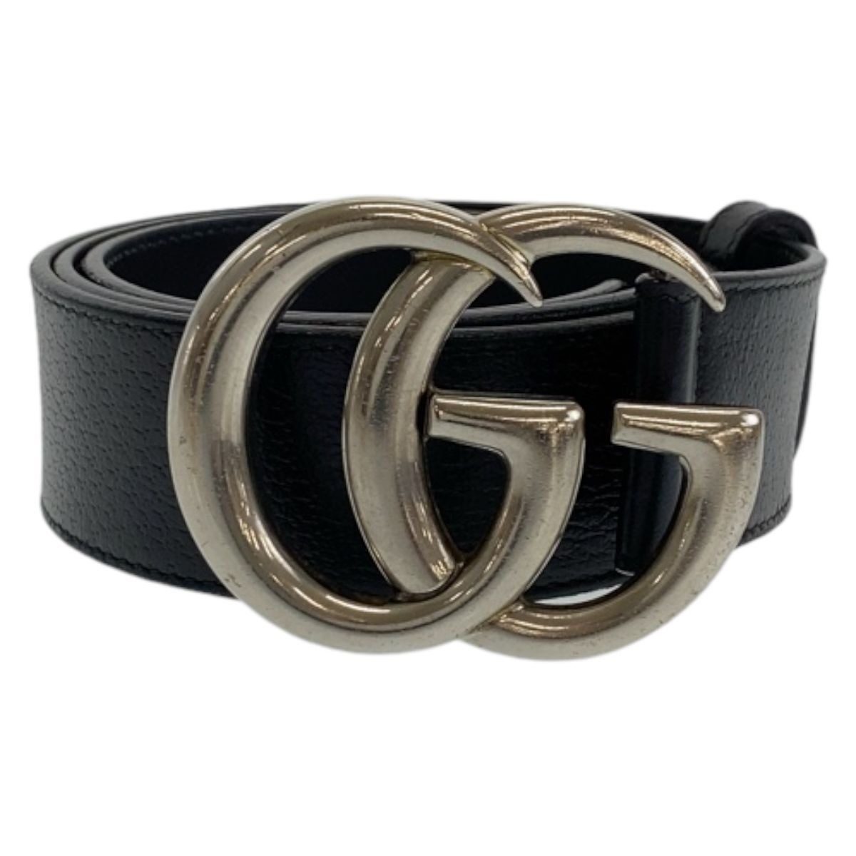 Gucci Marmont GG Logo Black Silver Leather Belt Buckle