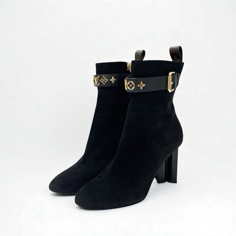 Louis Vuitton Silhouette Line Monogram Boots Short Shoes Suede Black