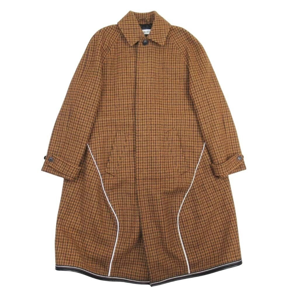 Balenciaga Houndstooth Pattern Balmacan Coat Back Quilted Stainless Steel