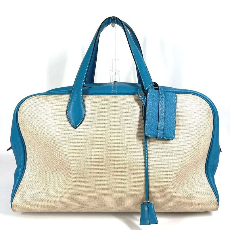 Hermes Boston Bag Victoria 43 Toile Ash Blue Jean