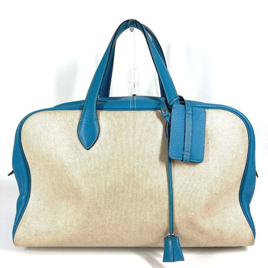 Hermes Boston Bag Victoria 43 Toile Ash Blue Jean