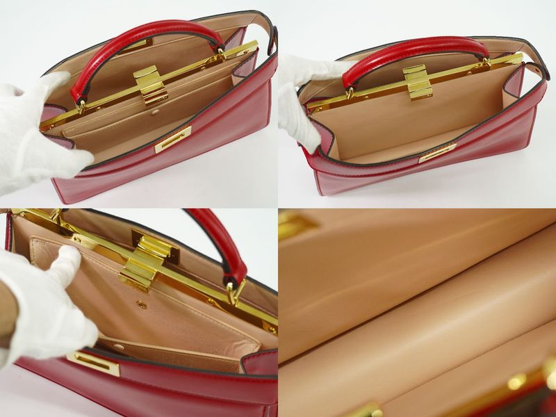 Authentic Fendi Peekaboo Icyou East West 2WAY Shoulder Bag Handbag Leather Red
