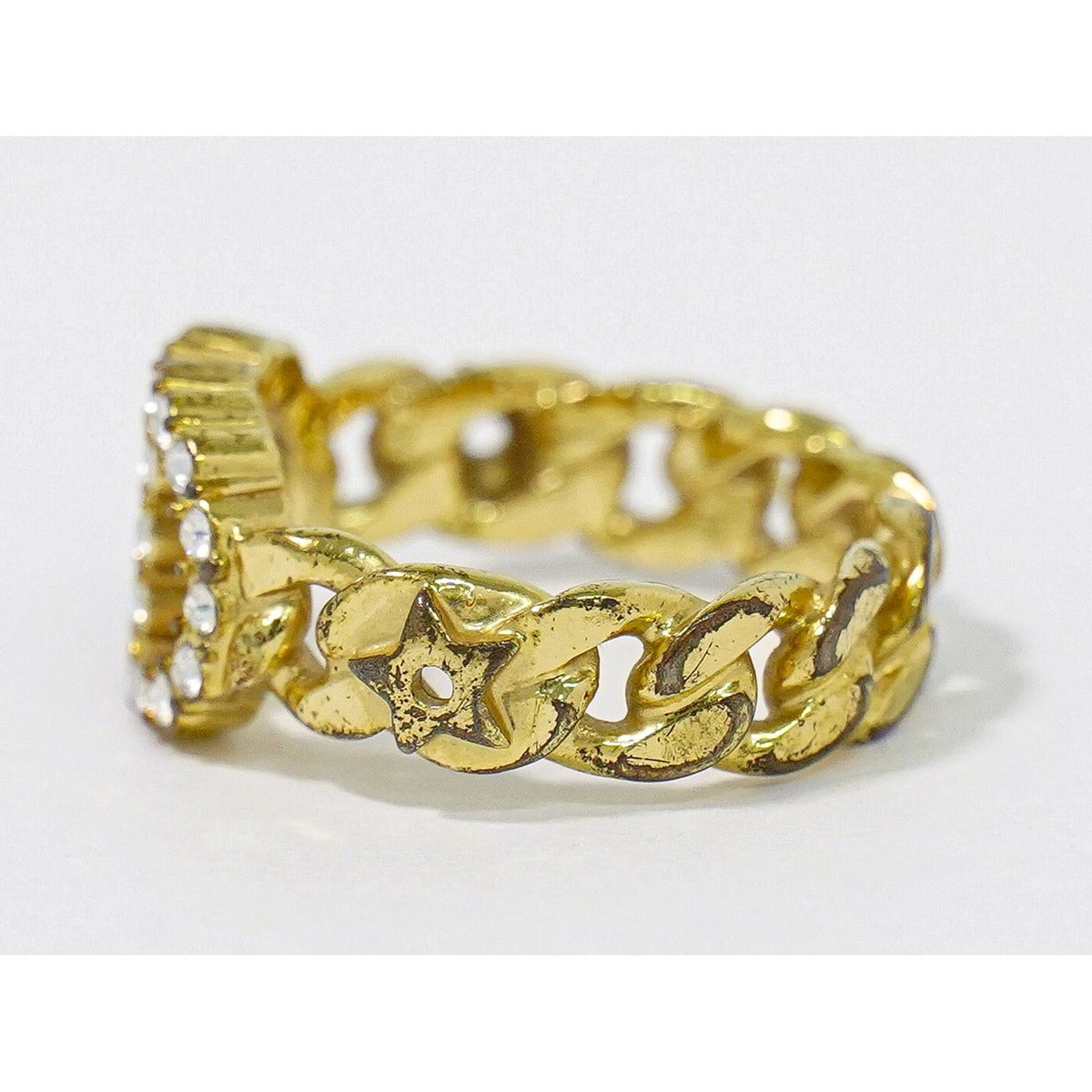 Dior CD Logo Rhinestone Ring S Gold Plated — view 2