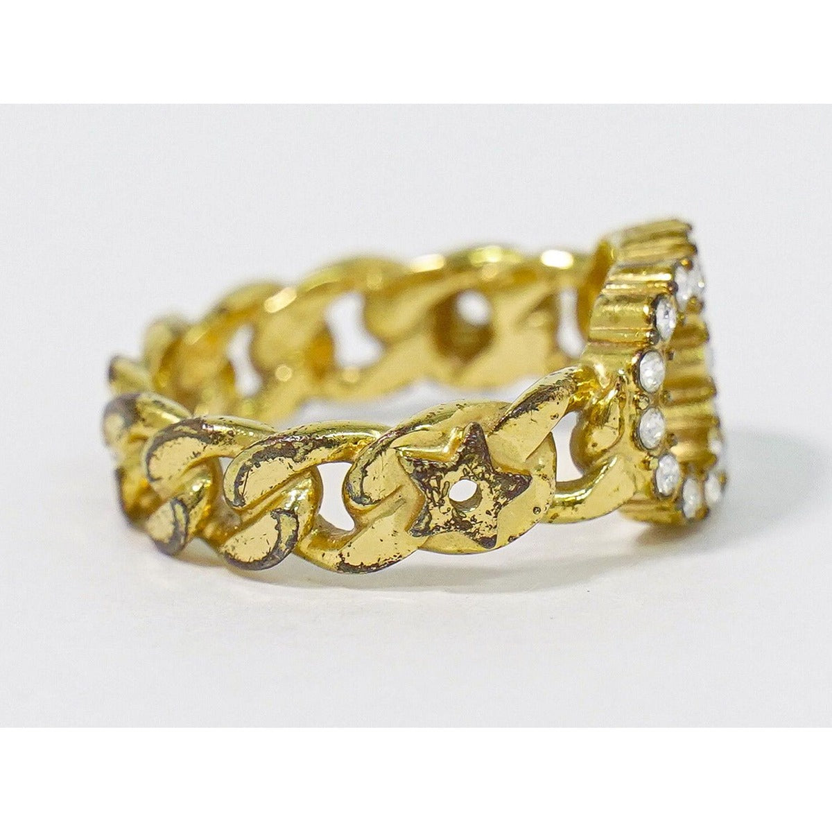 Dior CD Logo Rhinestone Ring S Gold Plated — view 5
