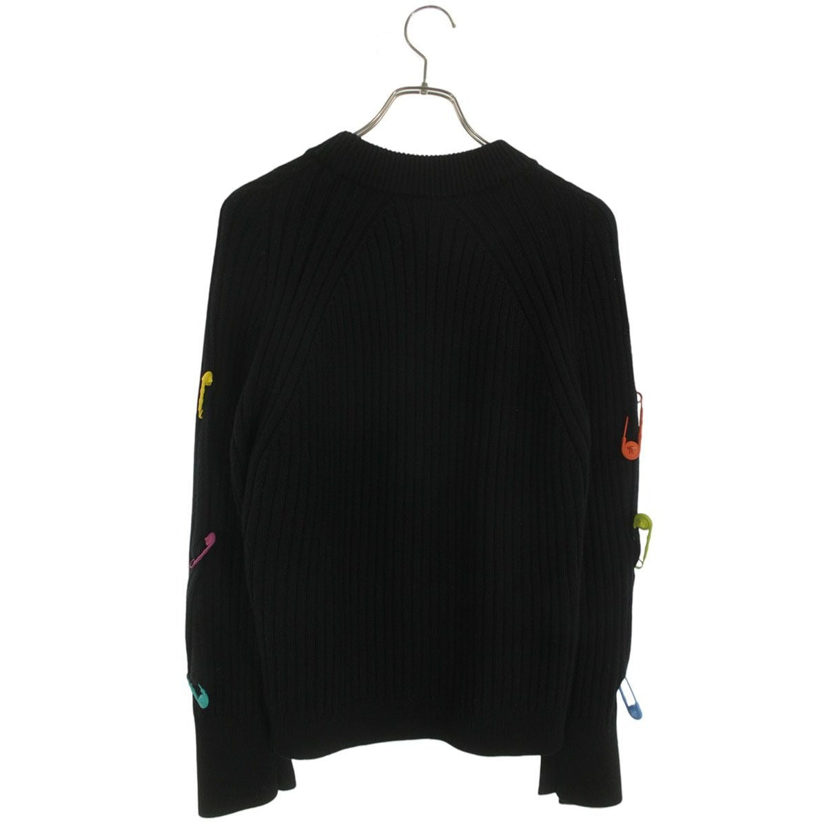 Versace Crew Neck Wool Knit with Safety Pin 36 Sweater Black X Multi — view 2