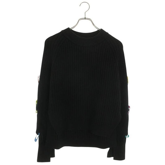 Versace Crew Neck Wool Knit with Safety Pin 36 Sweater Black X Multi