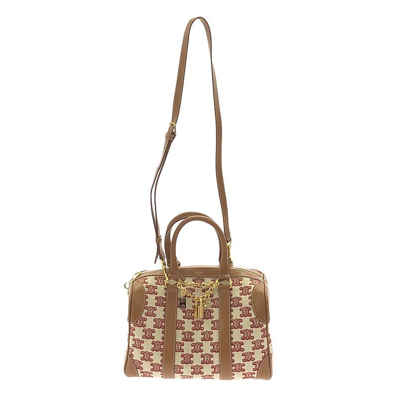 Celine - Triomphe Calf Leather Canvas Small 2way Shoulder Boston Bag - Brown