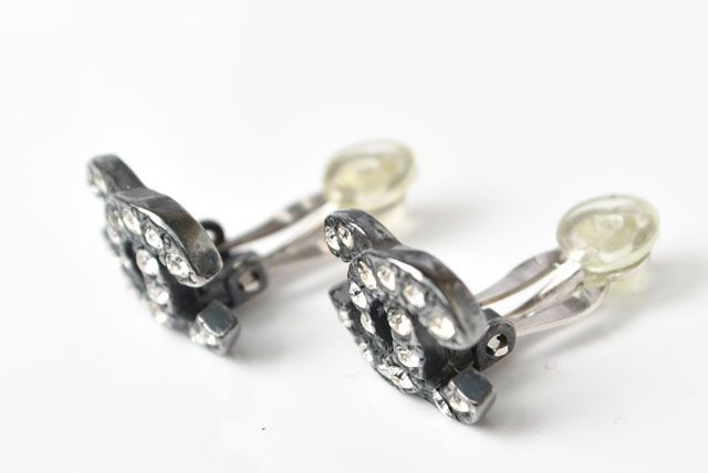 Chanel Earrings Accessories Rhinestone Gunmetal 2302-34