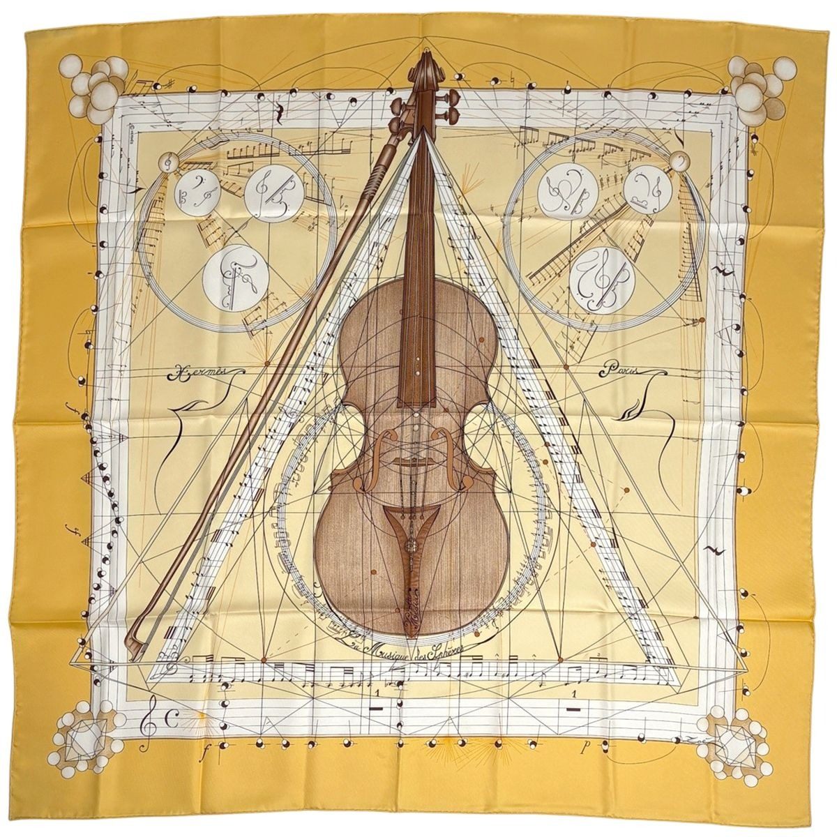 Hermes Carre 90 la Musique Des Spheres Music of the Scarf Silk Yellow Multicolor