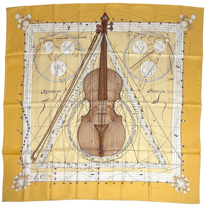Hermes Carre 90 la Musique Des Spheres Music of the Scarf Silk Yellow Multicolor