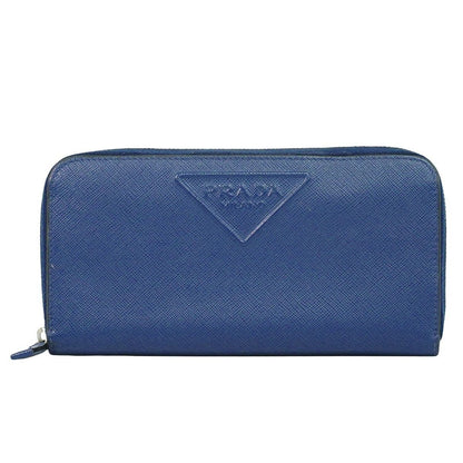 Prada Leather Zip Around Wallet Blue