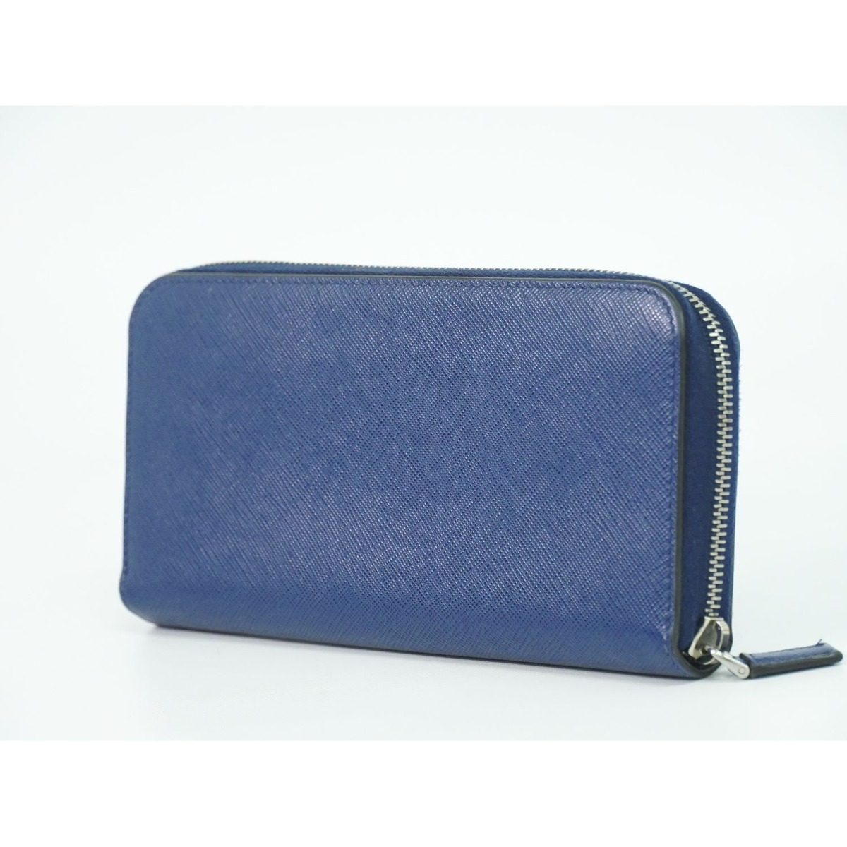 Prada Leather Zip Around Wallet Blue — view 2