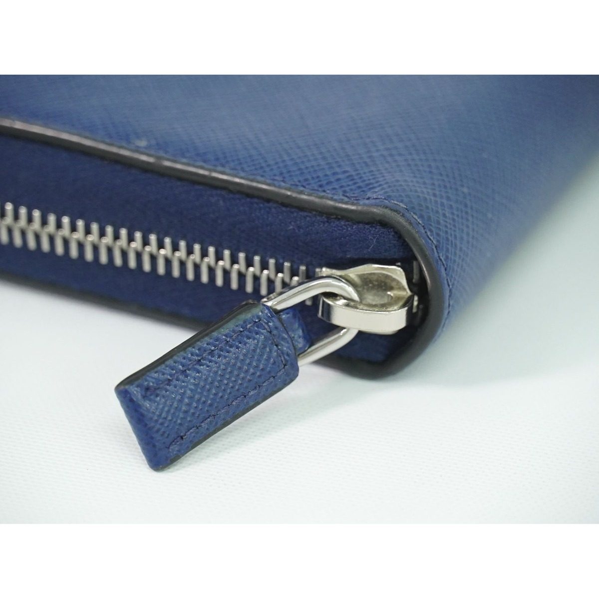 Prada Leather Zip Around Wallet Blue — view 6