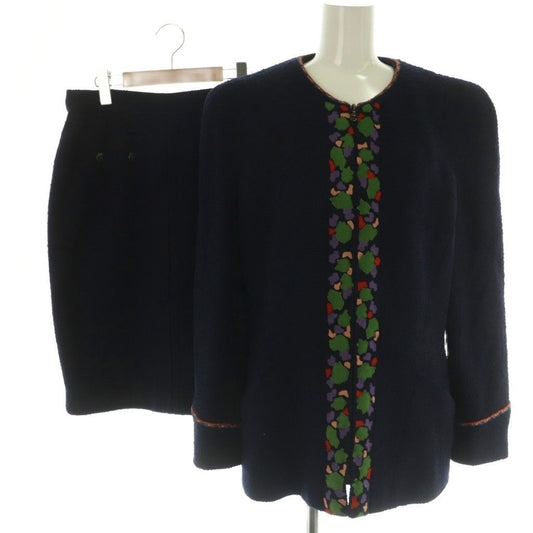 Chanel Set Top and Bottom CC Logo Coco Button Tweed Jacket Navy Blue