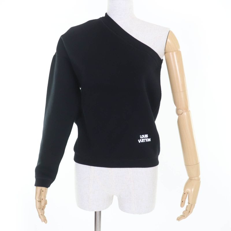 Louis Vuitton 24 SS Logo One Shoulder Technical Knit Pullover Top Black XS