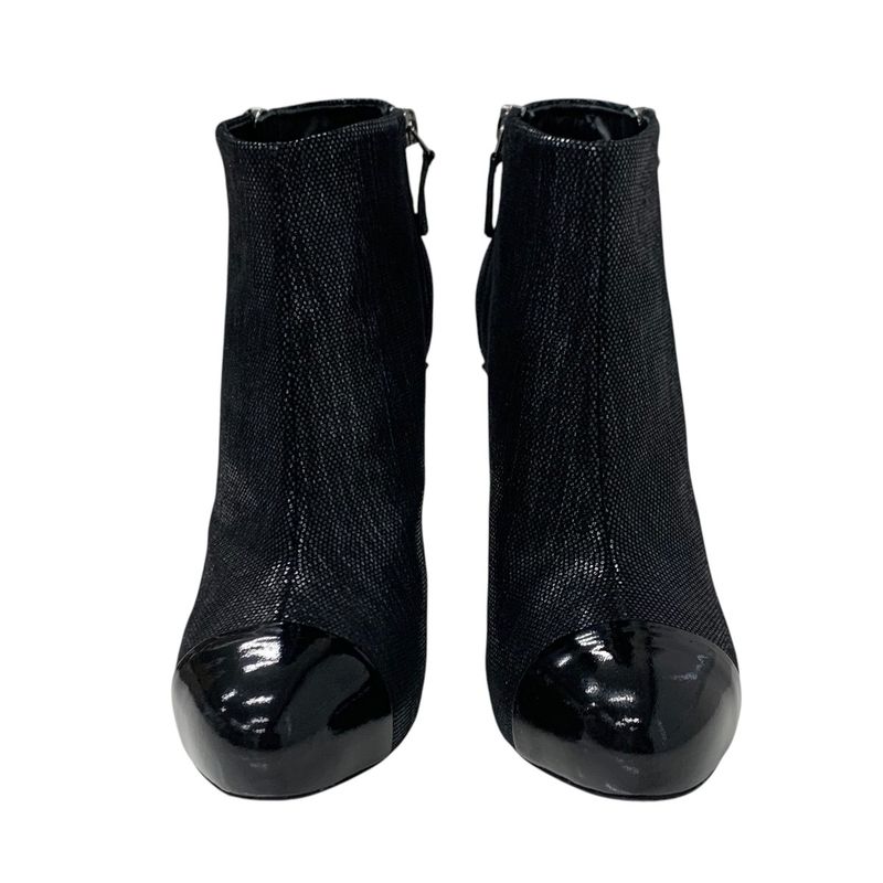 Chanel Boots Short Boots Shoes Leather Black Here Mark Metallic