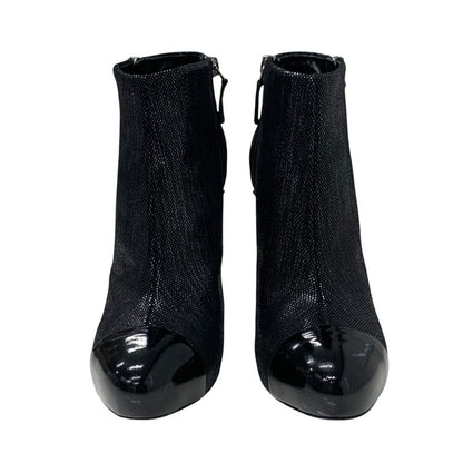 Chanel Boots Short Boots Shoes Leather Black Here Mark Metallic