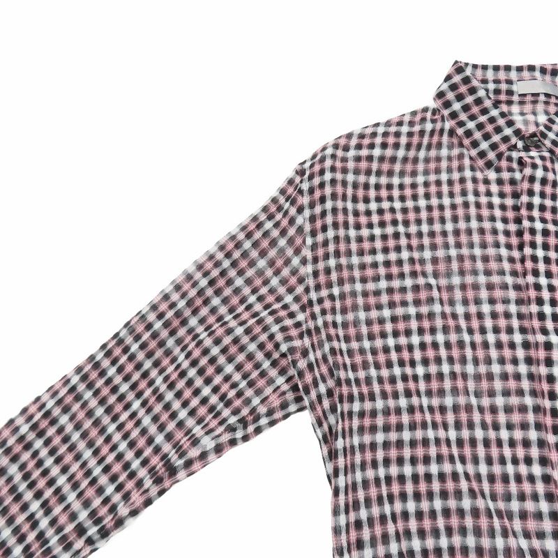 Unused 22ss DIOR Sheer Check Shirt Long Sleeve Cut And Sewn Blouse 40 Red Black