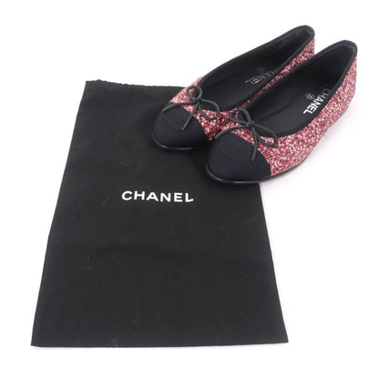CHANEL G02819 Coco Mark Sequins Flat Shoes With Ribbon Pinkish 36.5 Storage