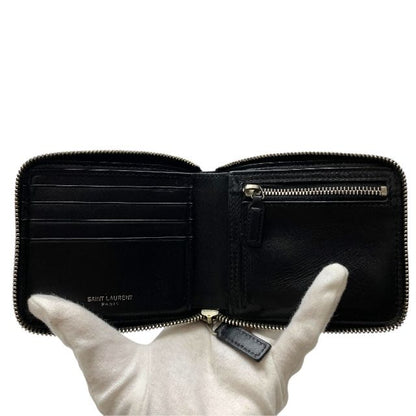 Saint Laurent Paris 505933 Fold Wallet Compact Wallet Round Zipper Leather