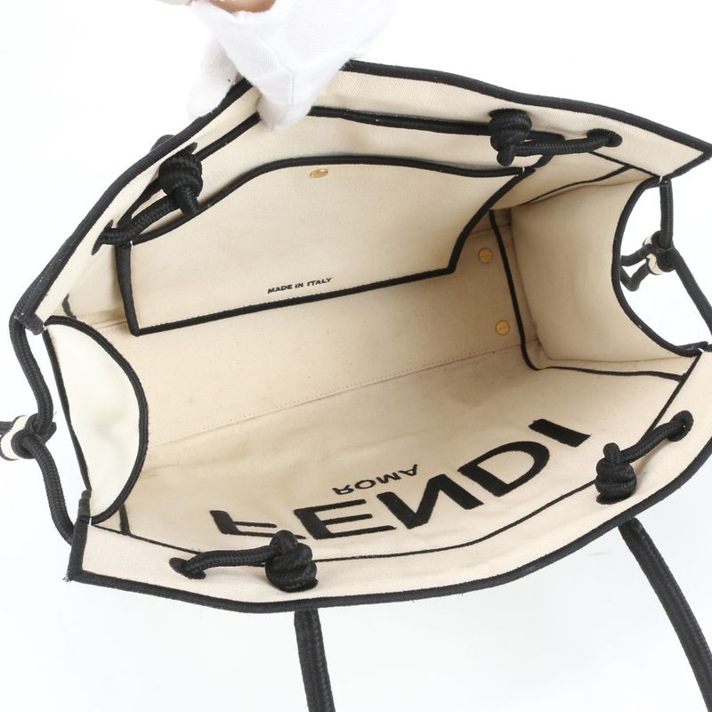 Fendi Logo Shopper Medium 8bh378 Tote Bag Shoulder Hand A4 Genuine Leather