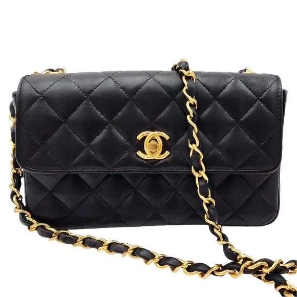 CHANEL Vintage Classic Single Flap Quilted Lambskin Chain Bag Black