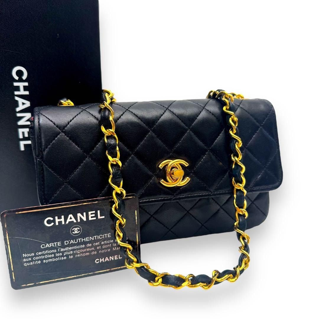 CHANEL Vintage Classic Single Flap Quilted Lambskin Chain Bag Black