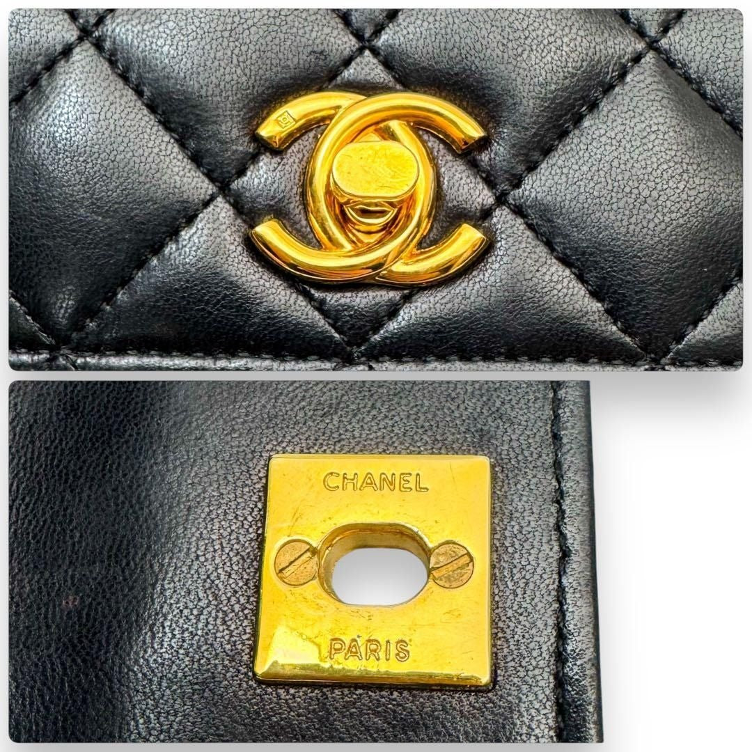 CHANEL Vintage Classic Single Flap Quilted Lambskin Chain Bag Black