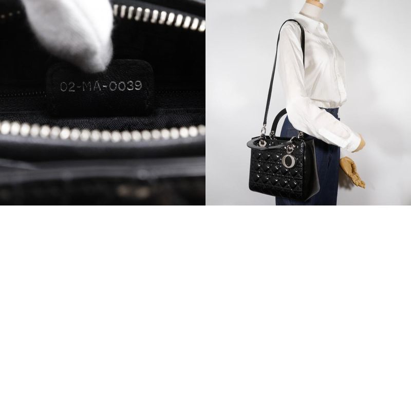 [dior] Christian Dior Lady Dior Medium Canage 2WAY Shoulder Enamel Black Ladies