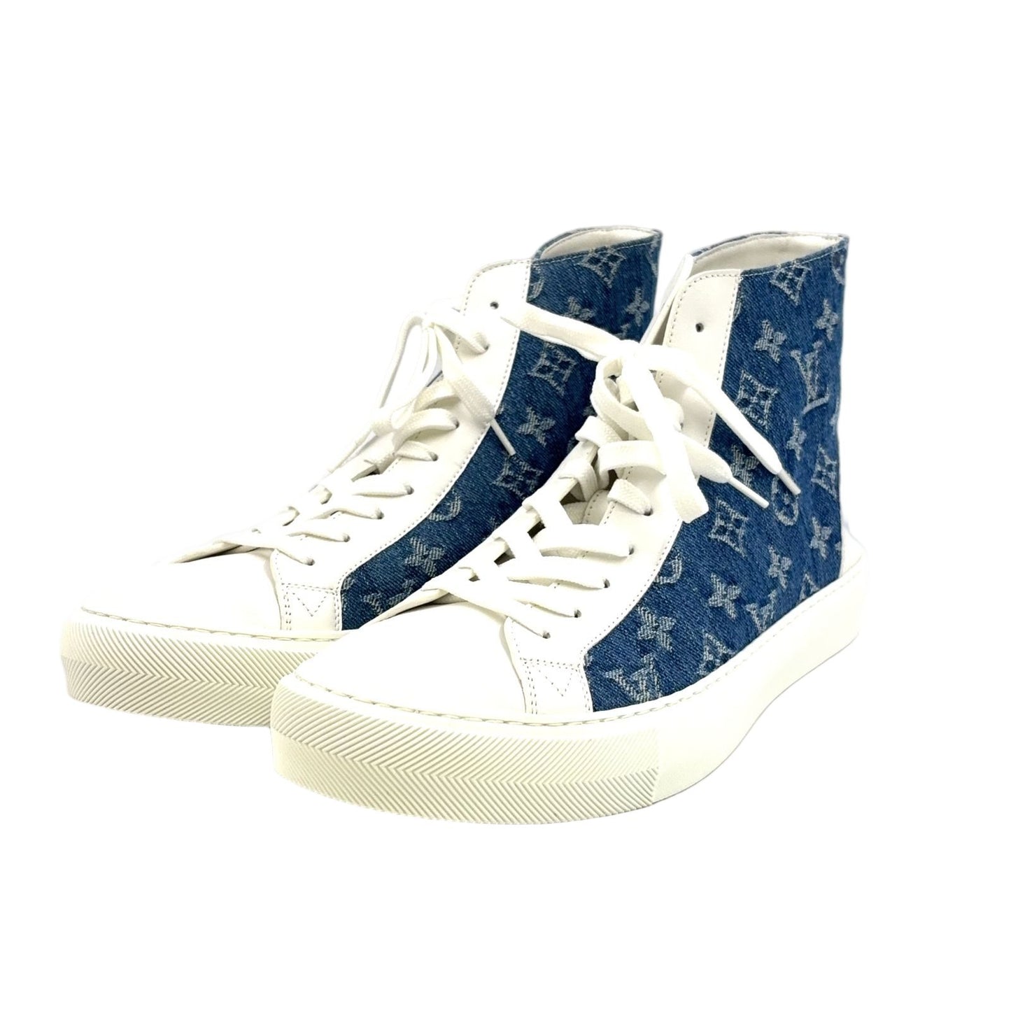 Louis Vuitton Tattoo Line Monogram Denim High Cut Leather Rubber Blue White