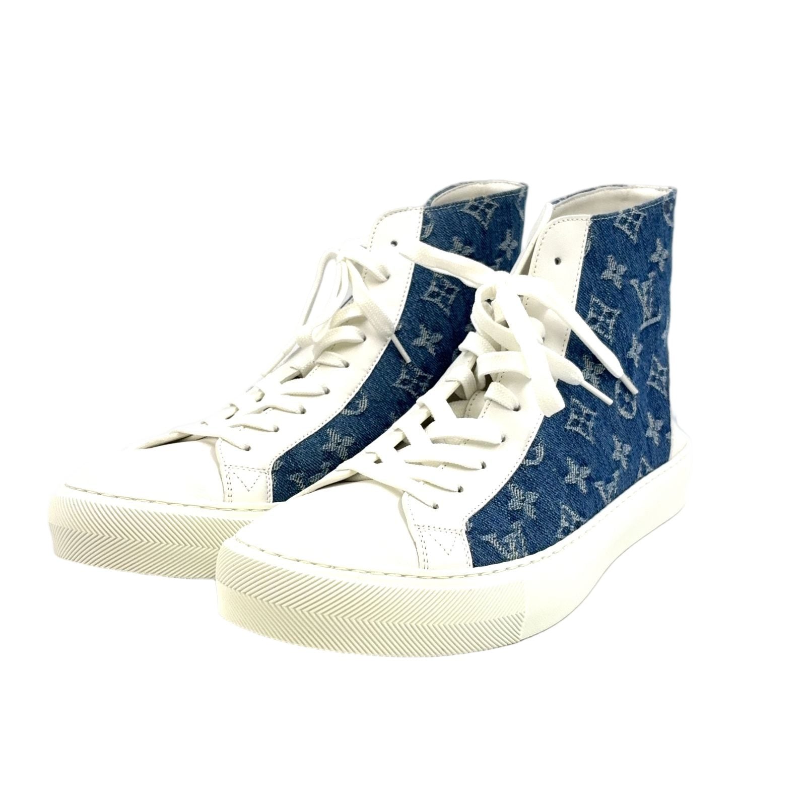 Louis Vuitton Tattoo Line Monogram Denim High Cut Leather Rubber Blue White