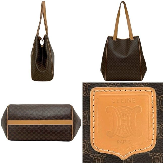 Celine Tote Bag Brown Beige Macadam Excellent Condition PVC Leather