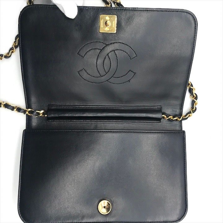 Chanel CC Logo Quilted Lambskin Push Lock Chain Shoulder Bag Black