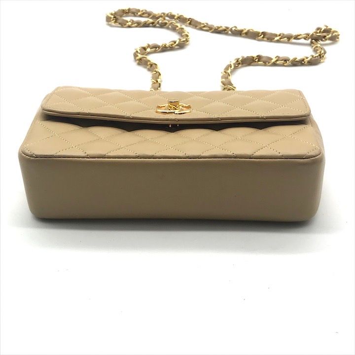 Chanel CC Logo Mini Quilted Turnlock Shoulder Bag Beige