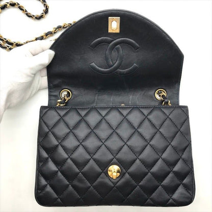 Chanel Quilted CC Logo Lambskin Turnlock Shoulder Bag Navy