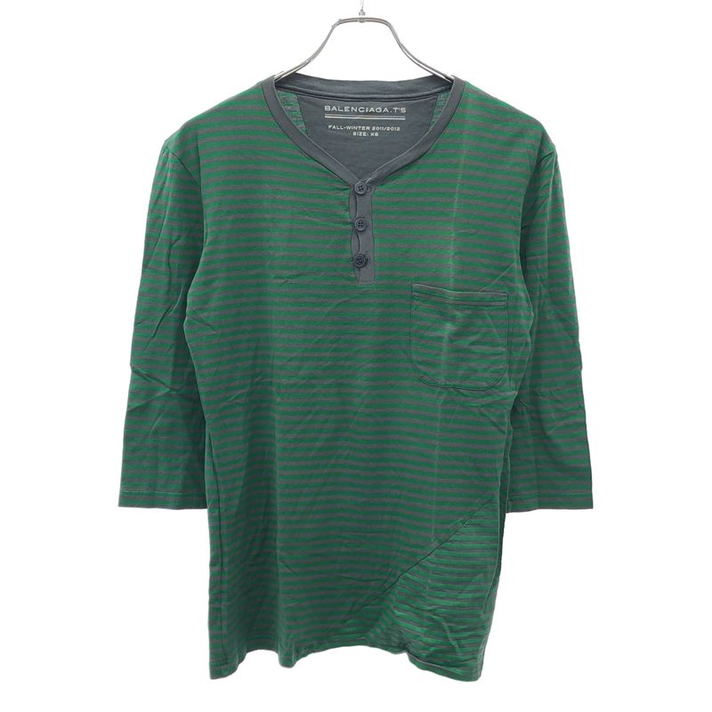 Balenciaga 11aw Paneled Henley Neck Striped Cut & Sewn 273970 Tv977 Green XS