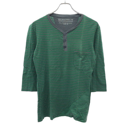 Balenciaga 11aw Paneled Henley Neck Striped Cut & Sewn 273970 Tv977 Green XS