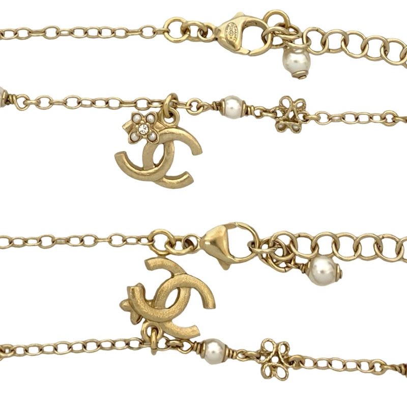 Chanel Coco Mark Fake Pearl Chain Necklace Pendant 23CK