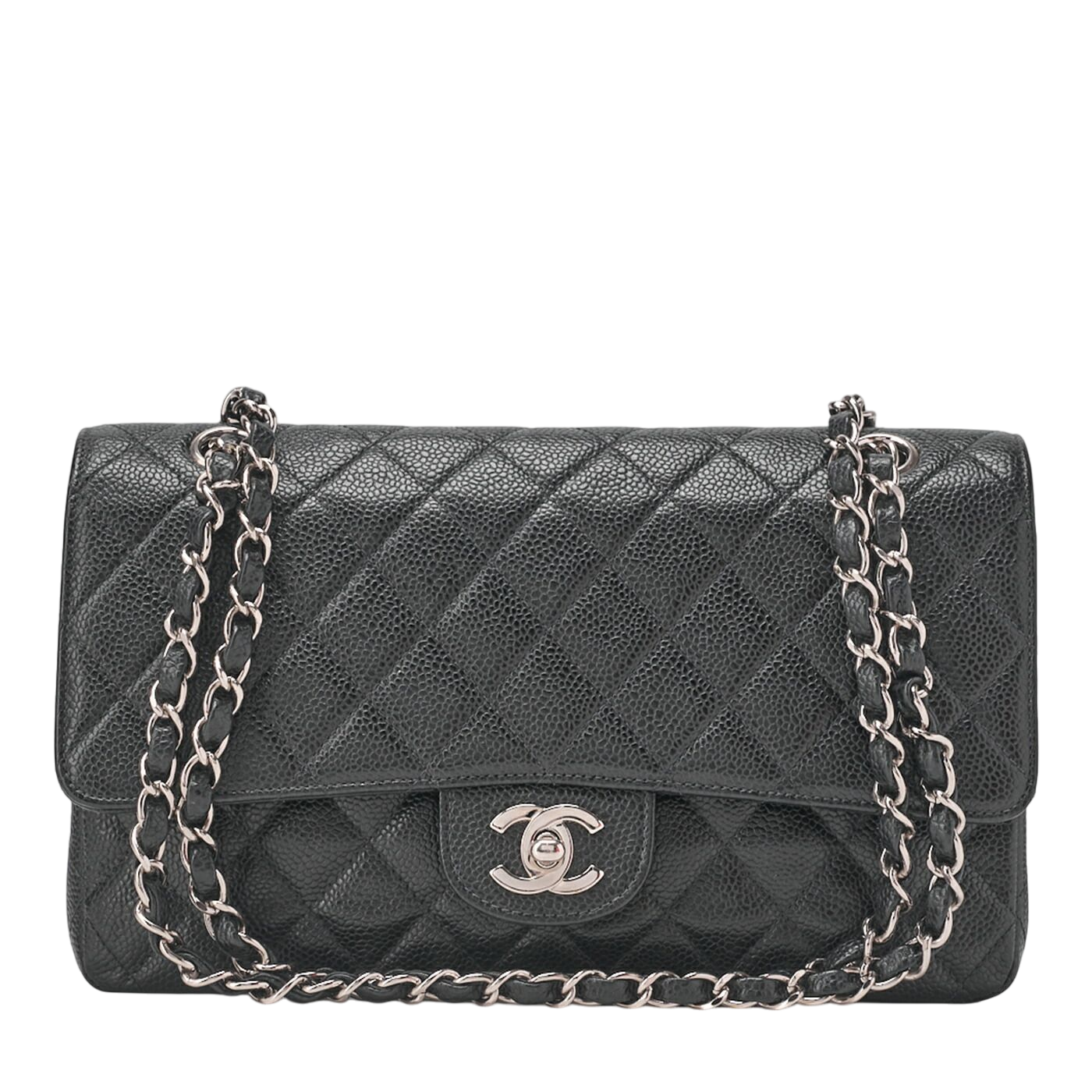 Chanel Matelasse Double Flap 25cm (984in) Chain Shoulder Caviar Skin Black