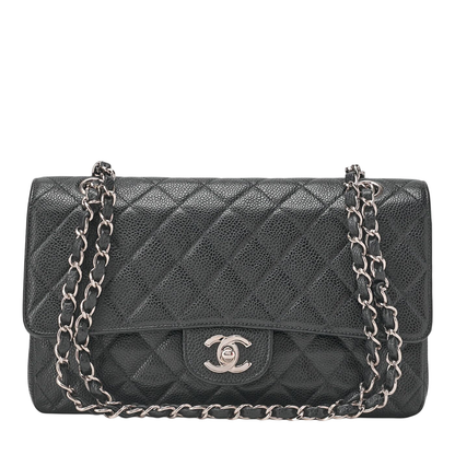Chanel Matelasse Double Flap 25cm (984in) Chain Shoulder Caviar Skin Black