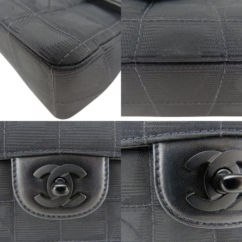 Chanel Shoulder Bag New Travel Line Jacquard Nylon Black Coco Mark 7th Shoulder