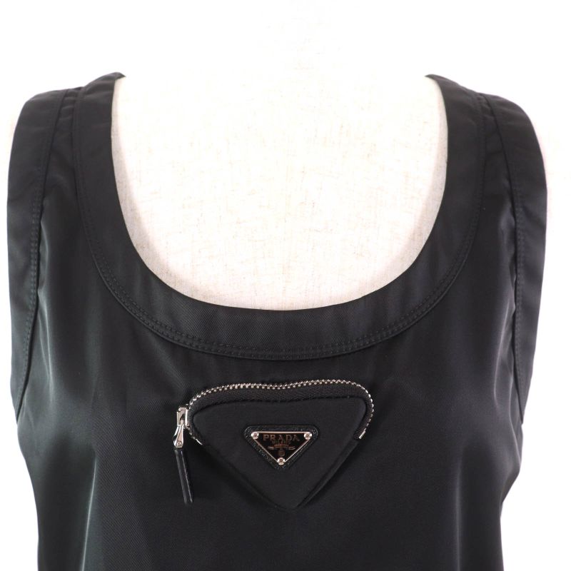 Prada 2023 230701 Re-nylon Triangle Logo Sleeveless Mini Dress Black 40 Made In