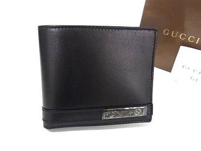 Gucci 233100 Interlocking G Leather Fold Wallet Men's Black Bk9579