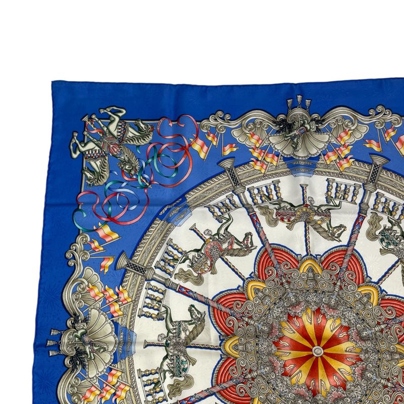 Hermes Carre 90 Scarf Silk LUNA PARK Amusement Park Merry-go-round Blue With Box