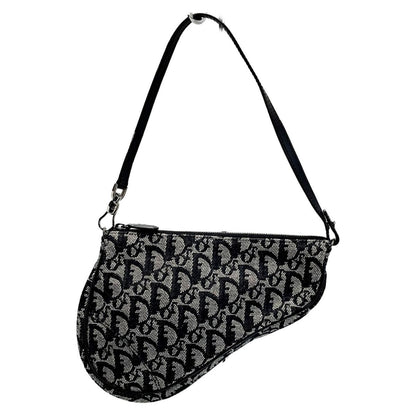 Christian Dior Trotter Mc0032 Navy Saddle Bag Canvas X Leather Ladies
