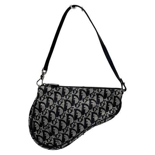 Christian Dior Trotter Mc0032 Navy Saddle Bag Canvas X Leather Ladies